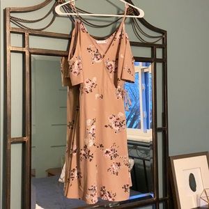 Pink floral cold shoulder wrap side tie dress